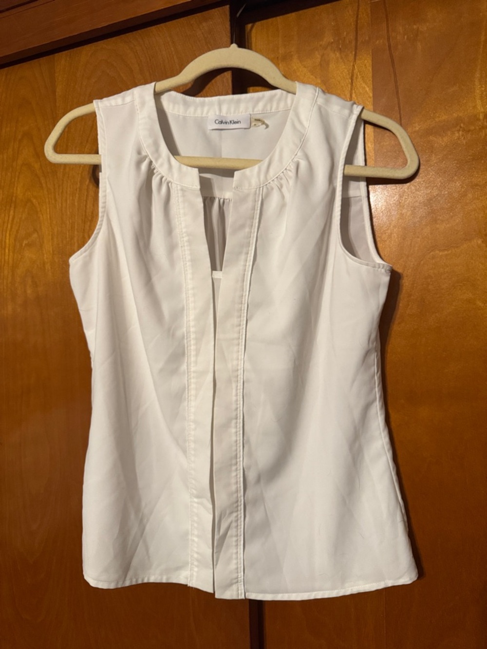 Calvin Klein White Sleeveless Pleated-Panel Blouse